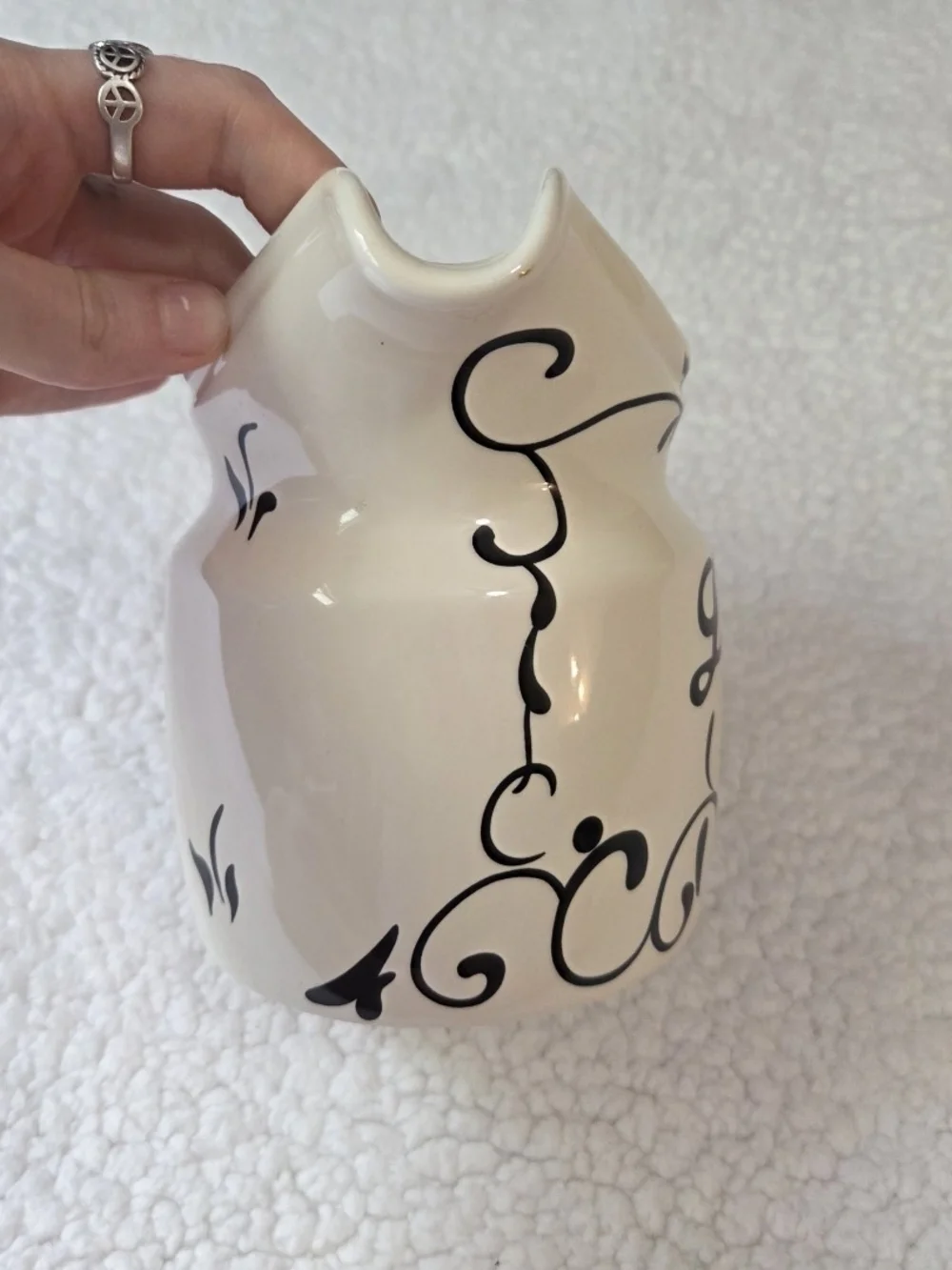Vintage Ceramic Pitcher Lait Creamer Hand Painted Black Cream Portugal